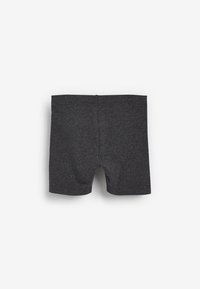 Shorts en coton gris foncé avec une texture lisse, de longueur mi-cuisse et une taille élastique. Aucun motif ni accent visible.