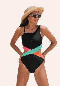 Cupshe VIBRANT CONTRAST CUTOUT ONE SHOULDER - Maillot de bain - black