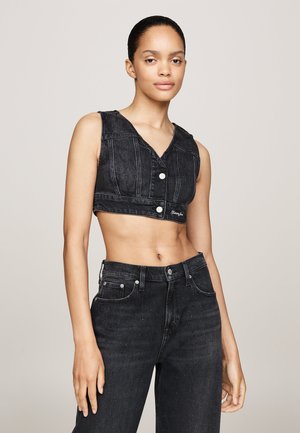 CROPPED BUTTON - Bluse - denim black