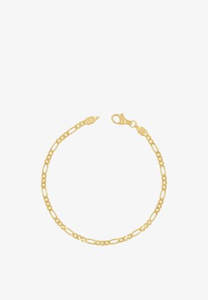Bracciale a catena d'oro con maglie alternate allungate e rotonde, chiuso con un moschettone.