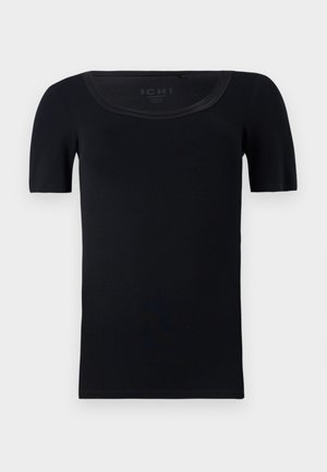 Svart kortärmad T-shirt gjord av mjuk bomull. Har en vid halsringning och en figurnära design med en slät yta utan synliga mönster.