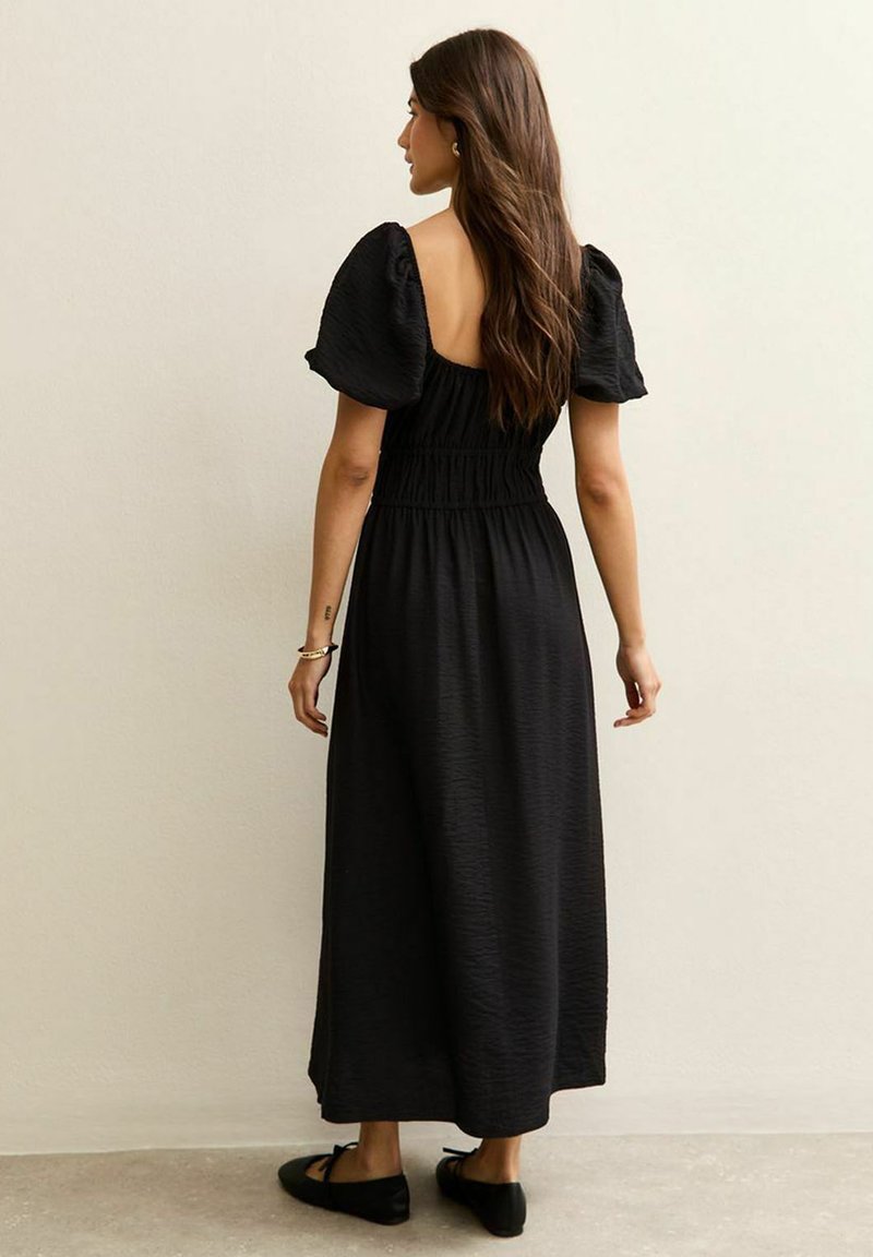 black midi milkmaid dress Black Milkmaid Midi Dress Medium Corset Bodice A-Line Spring Spring Sundress