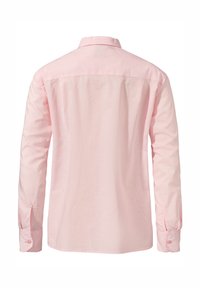 Light pink long-sleeve shirt with a button-down collar, back yoke seam, and buttoned cuffs. Made of a smooth, lightweight fabric.