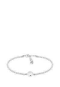 Silverfärgad pärlarmband med en central rund pendel, som har en slät yta och en kräftklämma för fastsättning.