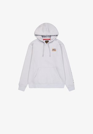 Sweat à capuche gris clair en mélange de coton. Comprend une poche kangourou, une capuche avec cordon de serrage réglable et un patch logo sur la poitrine.