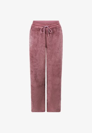 Fleece-Loungewarenhosen aus weichem, plüschigem Material in einer einfarbigen Mauvefarbe, mit einem elastischen Bund und einem passenden Kordelzug.