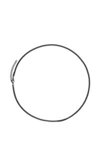 Zwarte gevlochten ketting met een gladde, verweven textuur en een veilige sluiting. Beschikt over een verstelbare lengte voor een goede pasvorm.
