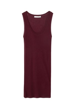 Canotta bordeaux senza maniche realizzata in tessuto morbido, con scollo profondo e forma aderente, dalla texture liscia e senza dettagli visibili.