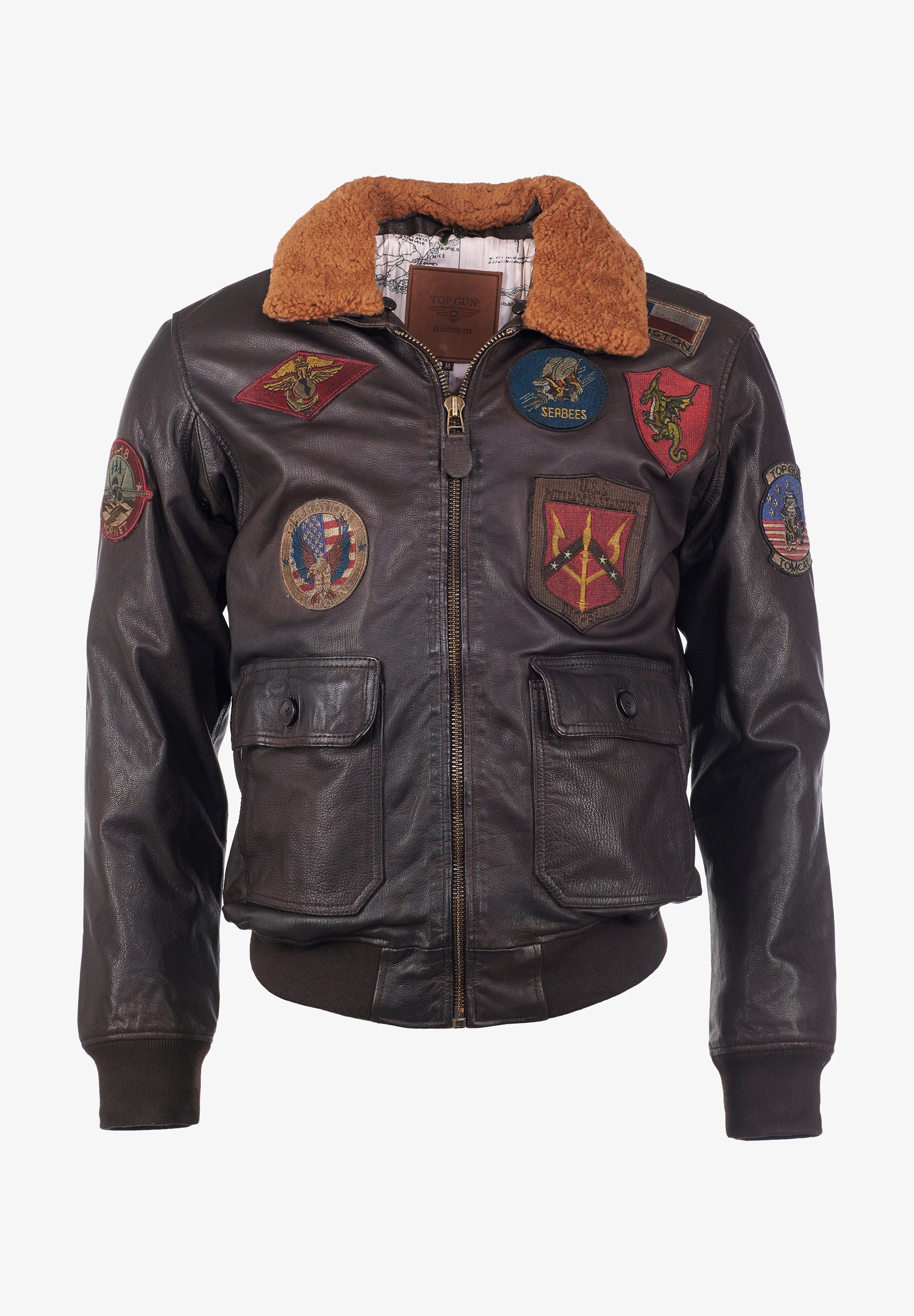 Top Gun Lederjacke Braun Zalando De