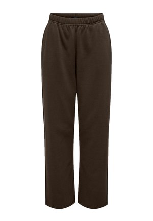 Dark brown straight-leg sweatpants with elastic waistband and side pockets, made of soft fabric suitable for casual wear.