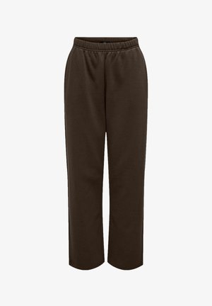Mørkebrune sweatpants med lige ben, elastisk talje og sidelommer, lavet af blødt stof egnet til afslappet brug.