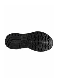 Suola di scarpa sportiva in gomma nera con battistrada testurizzato per aderenza, caratterizzata da linee curve e il marchio "Brooks" al centro. Design complessivo piatto.
