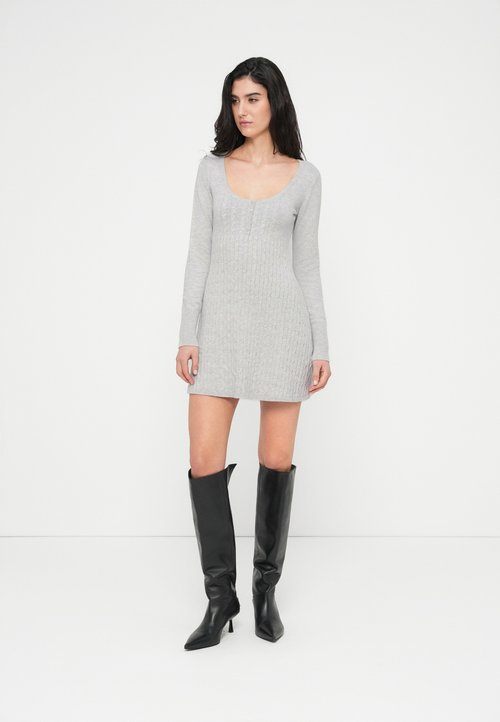 white christmas dresses Hollister Dark Gray Jersey Long Sleeve Scoop Neck Fit & Flare Sweater Dress  Sz L