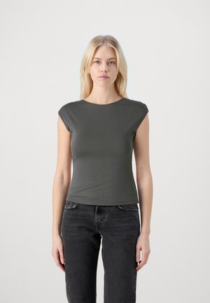 Gina Tricot SOFT TOUCH OPEN BACK - T-shirt print - stone