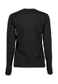 Schwarzes Langarm-T-Shirt mit Rundhalsausschnitt, aus weicher Baumwolle, mit glatter Textur und tailliertem Schnitt. Keine sichtbaren Logos oder Muster.
