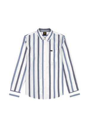 Overhemd met lange mouwen en knoopsluiting, met blauw-witte verticale strepen en een klein borstzakje met een Lee merklabel.