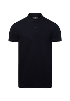 Schwarz kurzärmliges Poloshirt aus Baumwollmischung, mit klassischen Kragen und Zwei-Knopf-Blende, mit einer glatten Textur und tailliertem Schnitt.
