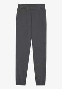 Joggers de color gris oscuro con una cintura elástica, bolsillos laterales y un diseño de pierna ajustada. Fabricados con una tela suave y ligera.