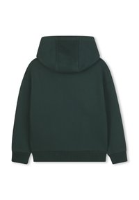 Felpa verde scuro con un ampio cappuccio rotondo e polsini a coste. Realizzata in tessuto morbido, presenta un design semplice sul retro senza cuciture.