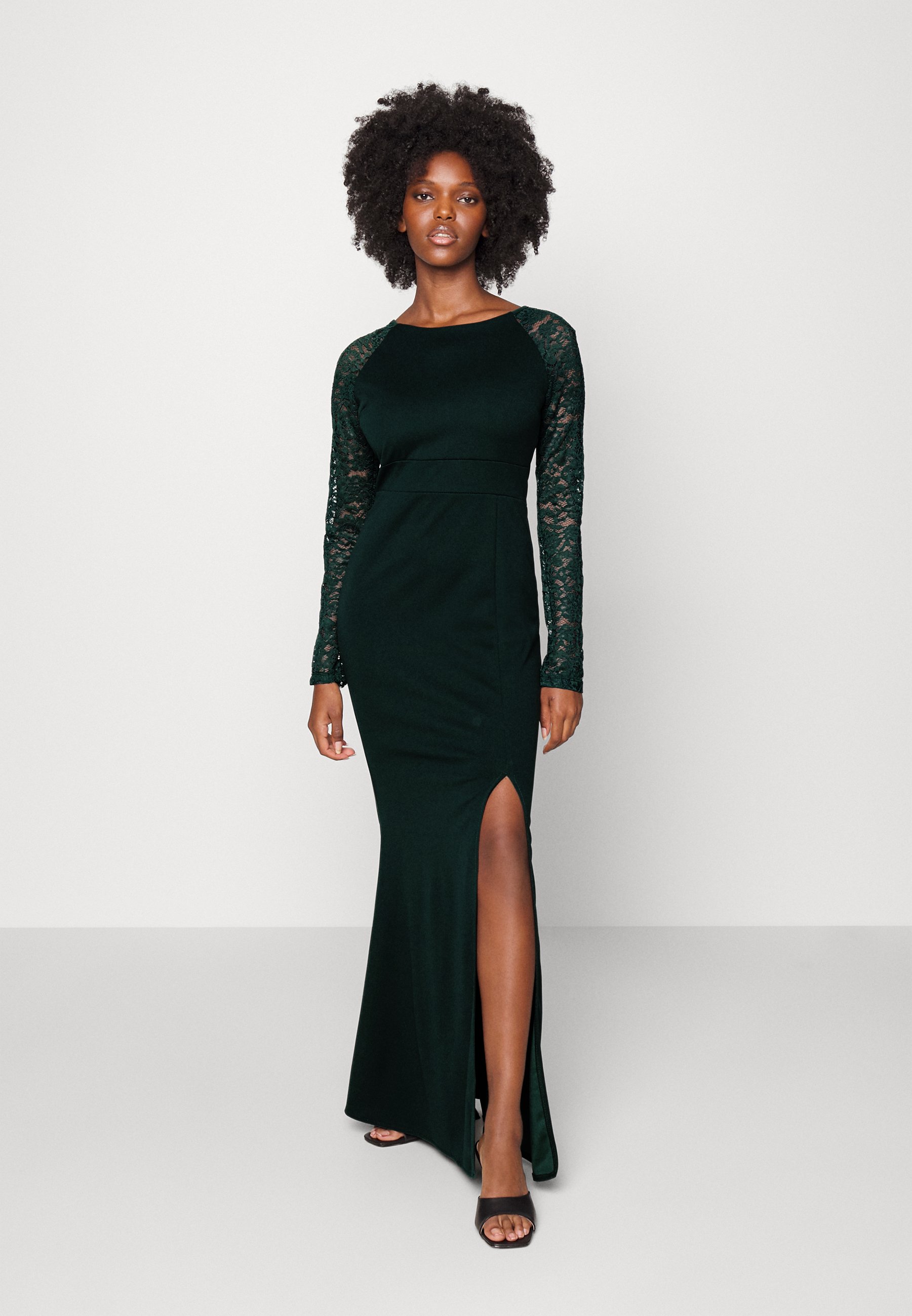 lipsy long sleeve twist front glitter maxi dress in green