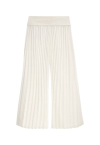 Plissierte, weit geschnittene Hosen in Off-White, mit einem weichen, elastischen Bund und einem strukturierten Stoff mit vertikalen Streifen.