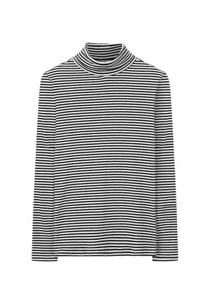Langsleeve turtleneck top, zwart-wit gestreept, gemaakt van geribbeld materiaal, met een aansluitend ontwerp en hoge hals.