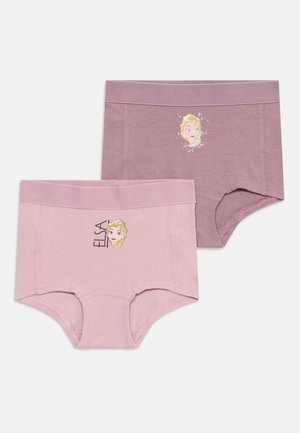 Zestaw dwóch sztuk dziecięcej bielizny w jasnoróżowym i mauve, wykonany z bawełny. Każdy element ozdobiony wizerunkiem postaci Elsy z Krainy Lodu.