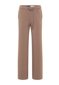 Bruine sweatpants met een verstelbare tailleband, zijzakken en een relaxte pasvorm. Gemaakt van zachte stof met een gladde textuur.