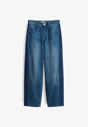 Wijde jeanstijl met een mix van licht en donkerblauw denim. De stof heeft een soepele textuur met een klassiek vijf-pocket ontwerp en een stevige tailleband.