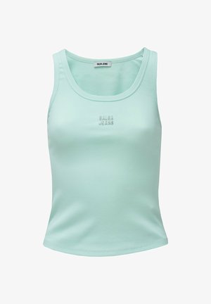 Camiseta sin mangas azul claro con escote redondo y logo "SALSA JEANS" bordado en letras pequeñas en el pecho.