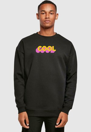 Sort sweatshirt lavet af bomuld, med et livligt gult og pink "COOL" grafik. Inkluderer ribbede manchetter og kant, med en afslappet pasform.