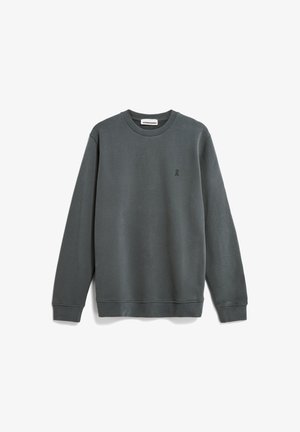 Grijze sweatshirt van zachte stof, met een ronde halslijn, lange mouwen en een klein geborduurd logo op de linkerborst.