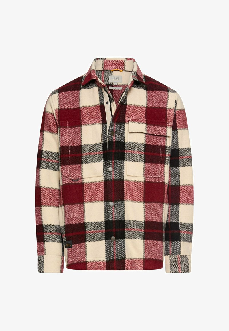 Rød, sort og creme farvet ternet flannel skjorte med to brystlommer, knaplukning og lange ærmer. Blød tekstur med ternet mønster.