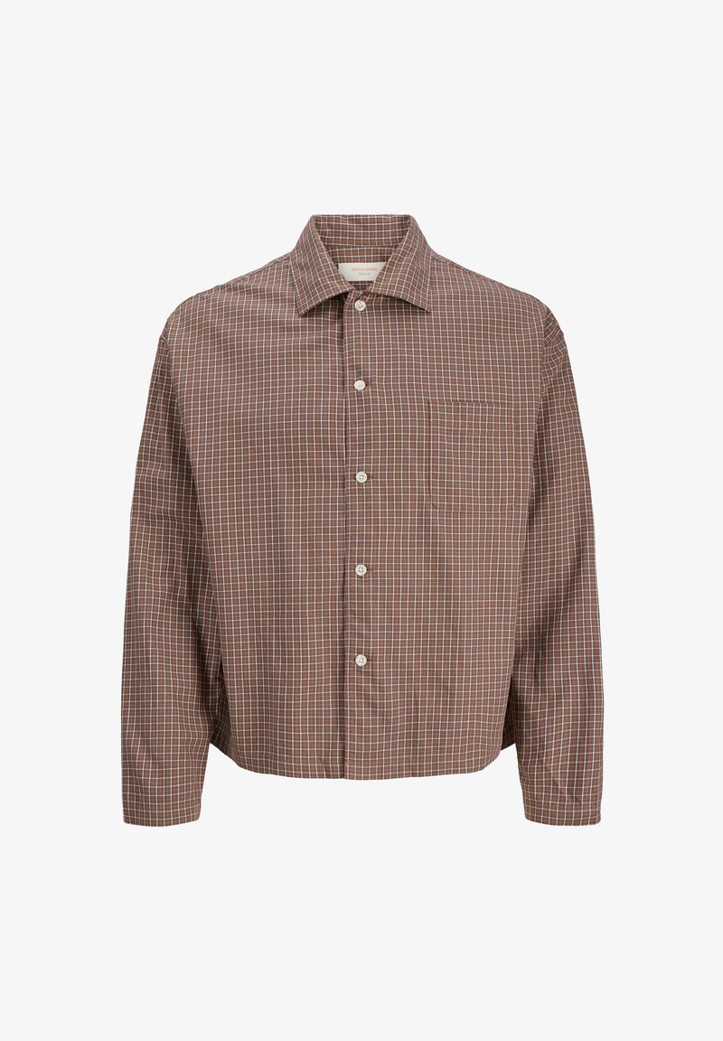 Καφέ καρό πουκάμισο φτιαγμένο από ύφασμα με γιακά, μακριά μανίκια, κουμπιά μπροστά και τσέπη στο στήθος. Διαθέτει άνετη εφαρμογή.