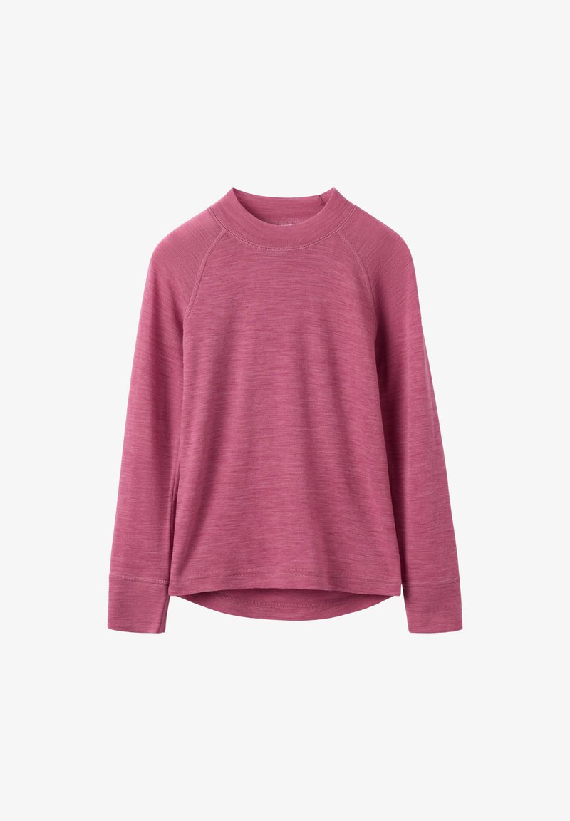 Lange mouwen pullover shirt in gemuteerd rozenkleur met raglanmouwen, ronde hals en een licht gebogen zoom.