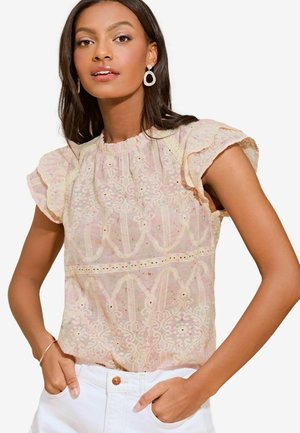 BRODERIE RUFFLE SHORT SLEEVE REGULAR FIT - Bluse - pink