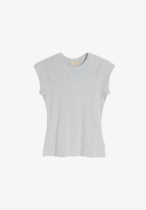 Szara koszulka z krótkim rękawem o dopasowanym kroju, wykonana z miękkiej mieszanki bawełny, z rękawami raglanowymi i okrągłym dekoltem.