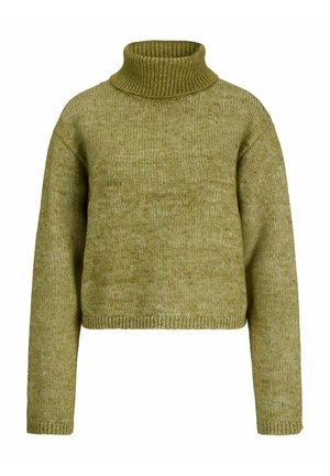 Olivengroene, gebreide, cropped coltrui met lange mouwen en geribbelde boord, manchetten en zoom.