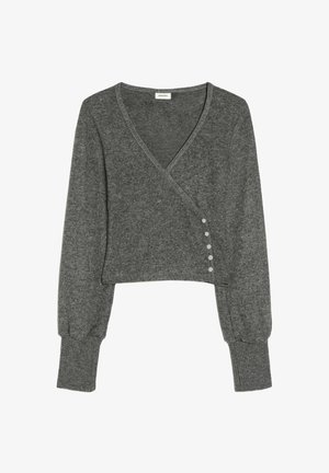 Bershka, CROPPED V-NECK BUTTON-UP SWEATER - Pullover - grey