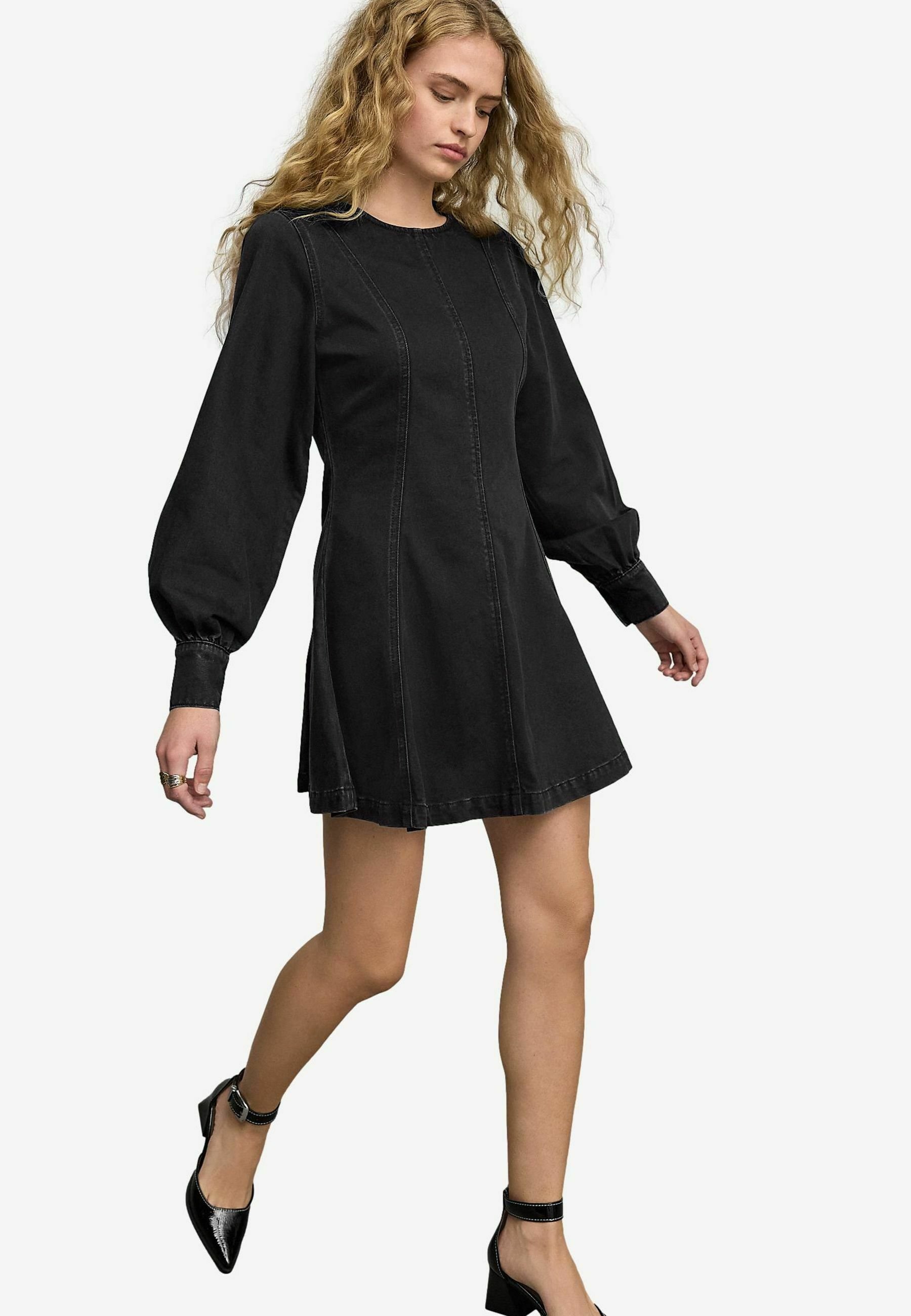 Next REGULAR FIT - LONG SLEEVE SEAM DETAIL - Denim dress - black - Zalando