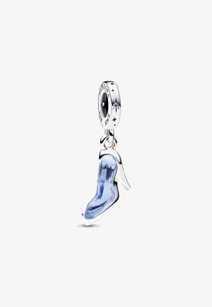 Charm in argento sterling a forma di scarpa con tacco alto, con una finitura in smalto trasparente di blu chiaro e una consistenza lucida.