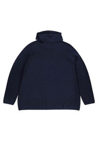 Maglione a collo alto blu navy, con maniche lunghe e lavorazione a maglia texture. Presenta un collo alto e una vestibilità rilassata, mettendo in mostra un design semplice e classico.