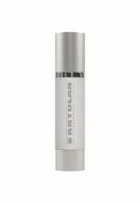 Kryolan professional makeup pump bottle, cylindrical shape, matte white finish with silver accents and engraved logo, sleek design.