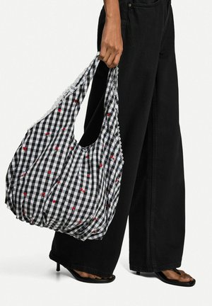 GINGHAM WITH FLORAL EMBROIDERY - Geantă de mână - black
