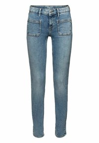 Smala jeans i ljusblå denim. Har fem fickor, sydda detaljer och stängning med knapp framtill. Slät textur, klassisk passform.