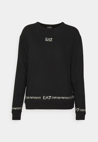 Zwarte sweatshirt van katoen, met lange mouwen, een ronde halslijn en een gouden logo op de borst en de tailleband.