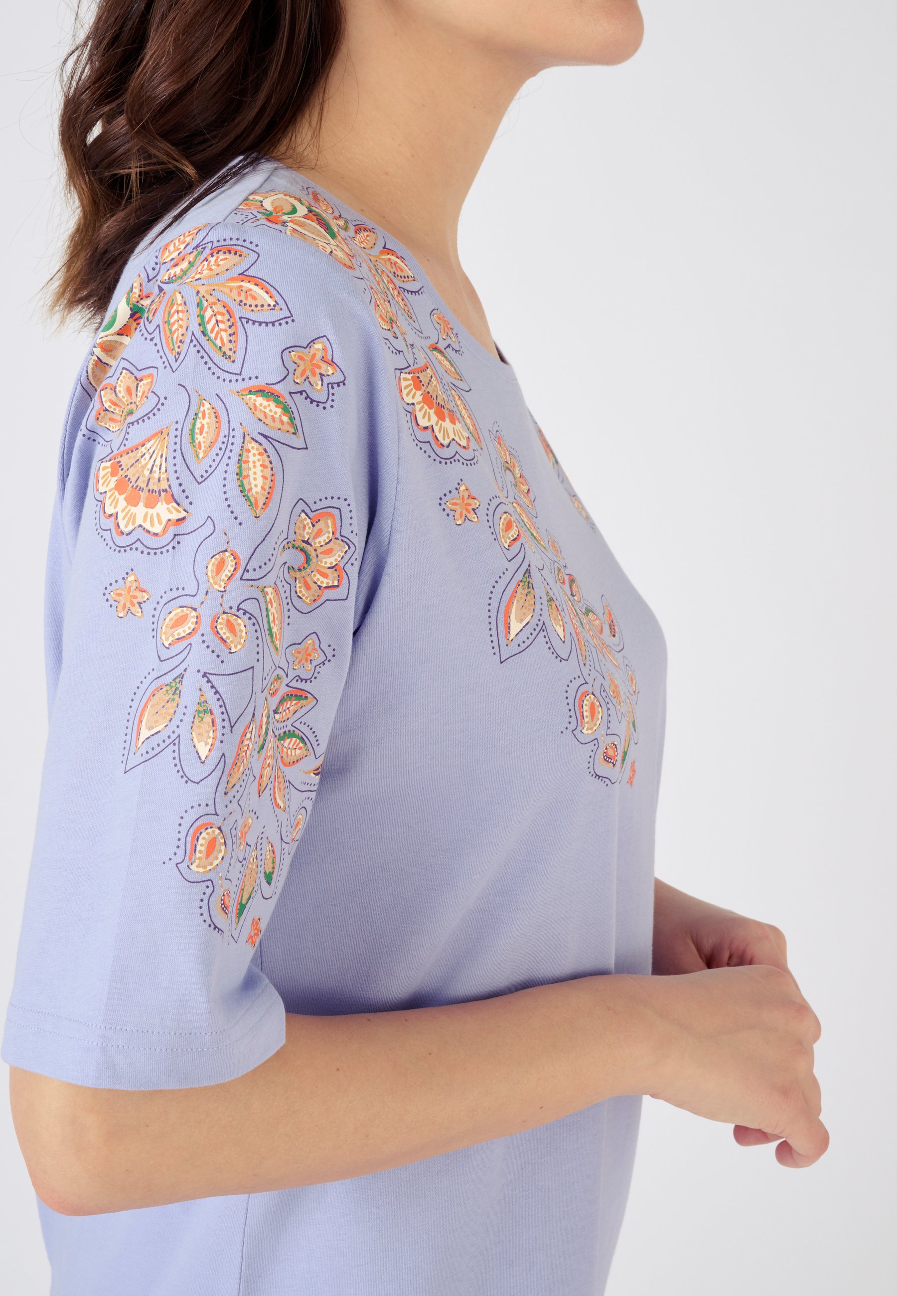 T-shirt Damart Femme Motif Feuilles Placé - 100% Coton, Coupe Standard, Manches Courtes, Taille 54/56 - 2