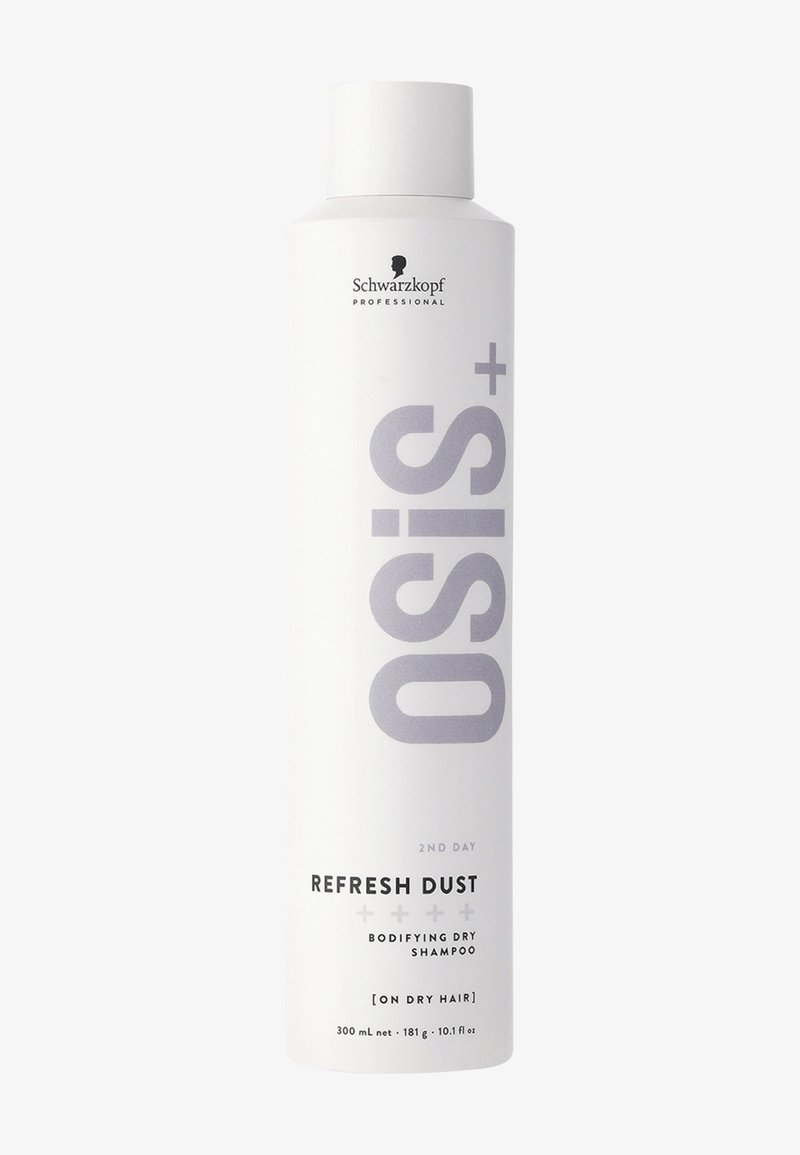 Witte cilindrische bus van Schwarzkopf Professional Osis+ Refresh Dust, een lichaam gevend droogshampoo voor droog haar op de tweede dag, 300 ml.