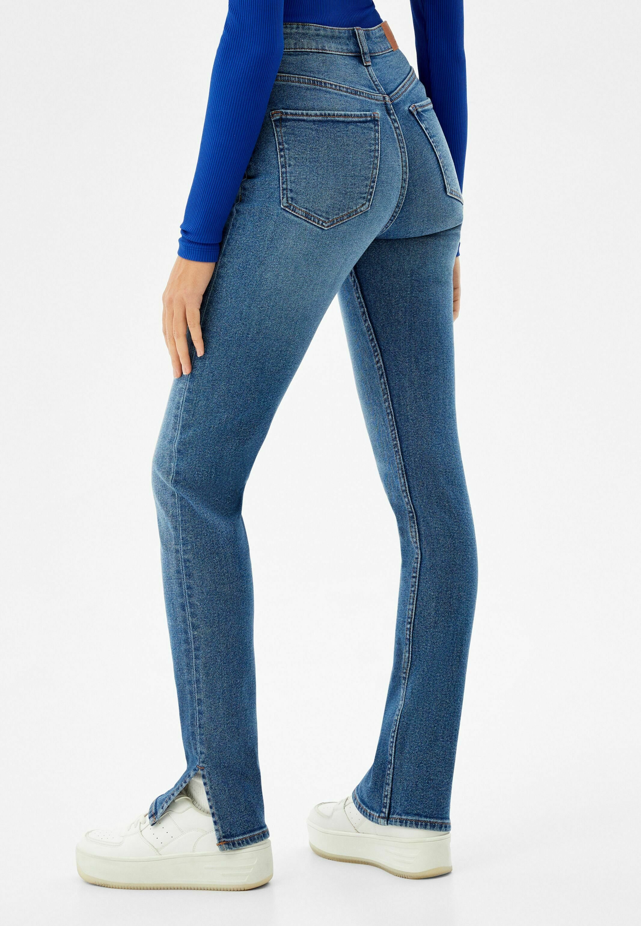 Bershka SKINNY HIGH WAIST - Jeans slim fit - dark blue/blu scuro -  Zalando.it