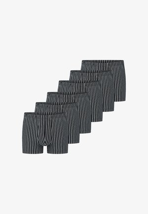 Sort-hvide stripede boxershorts i blødt bomuldsstof med elastisk taljebånd, forudset med en frontpungdesign, tilgængelige i et sæt med syv par.